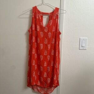 Orange Sleeveless Dress with White Paisley Pattern